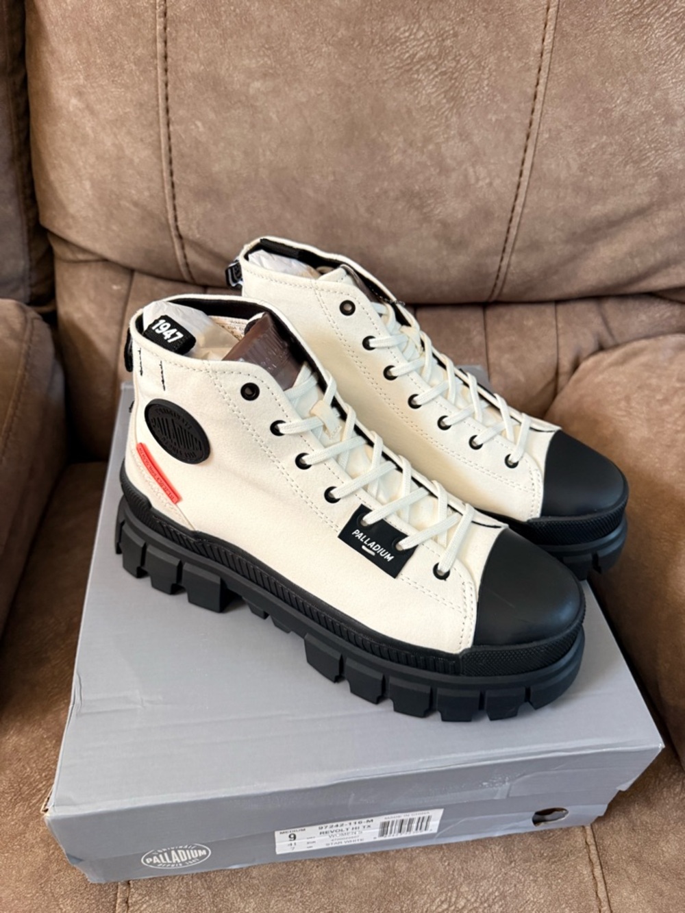 Palladium Cream High-Top Sneakers with Black Toe and Sole